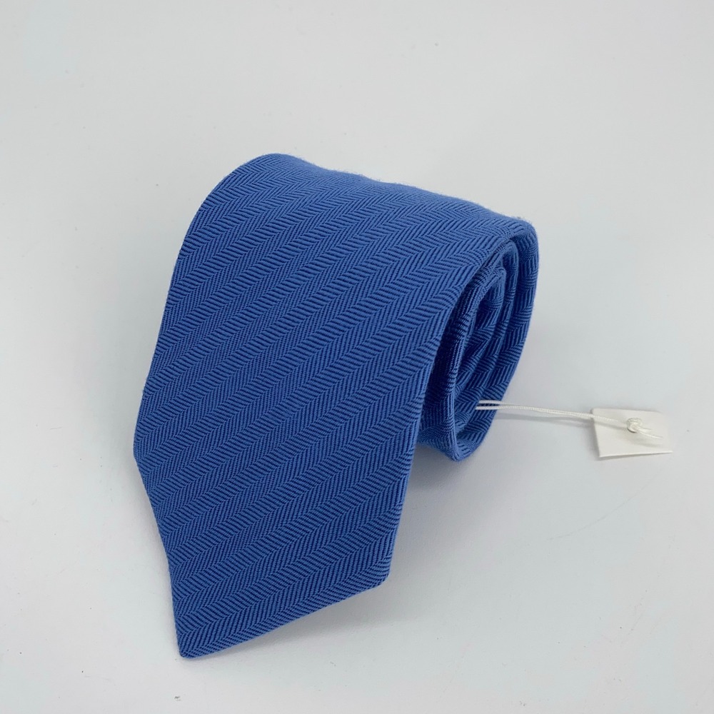 Eton Tie Mens One Size Blue Herringbone Wool Blend Luxury Necktie Italy Made